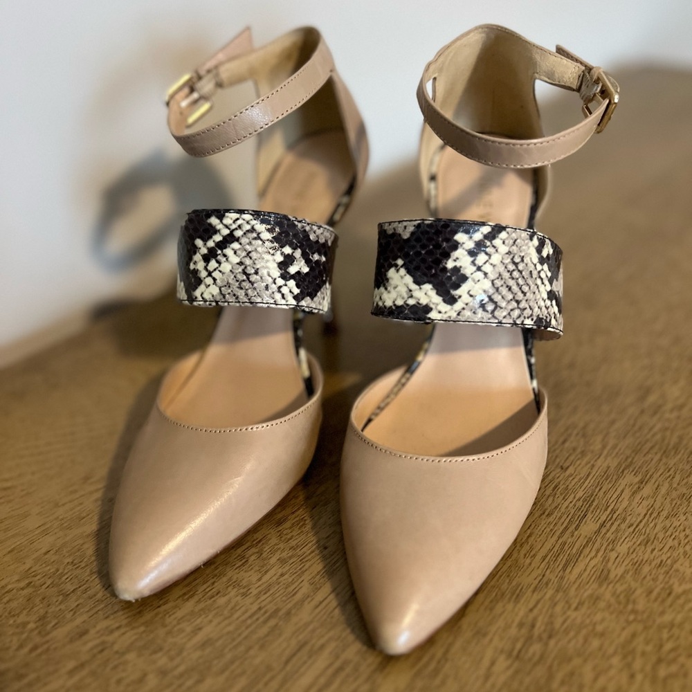 Nine West Nude & Snakeskin Strap Pump Heels - EUC - Size 8